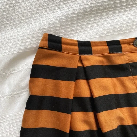 WHO WHAT WEAR ORANGE BLACK STRIPED BUTTON FRONT HIGH WAISTED MIDI SKIRT - 6 - Picture 9 of 14